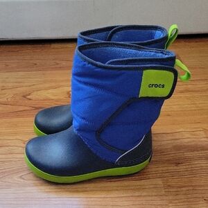 CROCS Kids Blue and Lime Boots